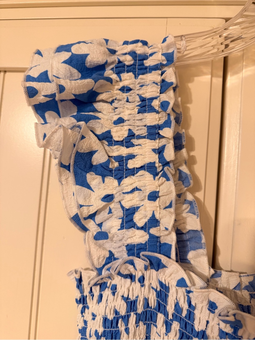 THML Blue and White Floral Smocked Midi Dress size XS - Picture 4 of 6